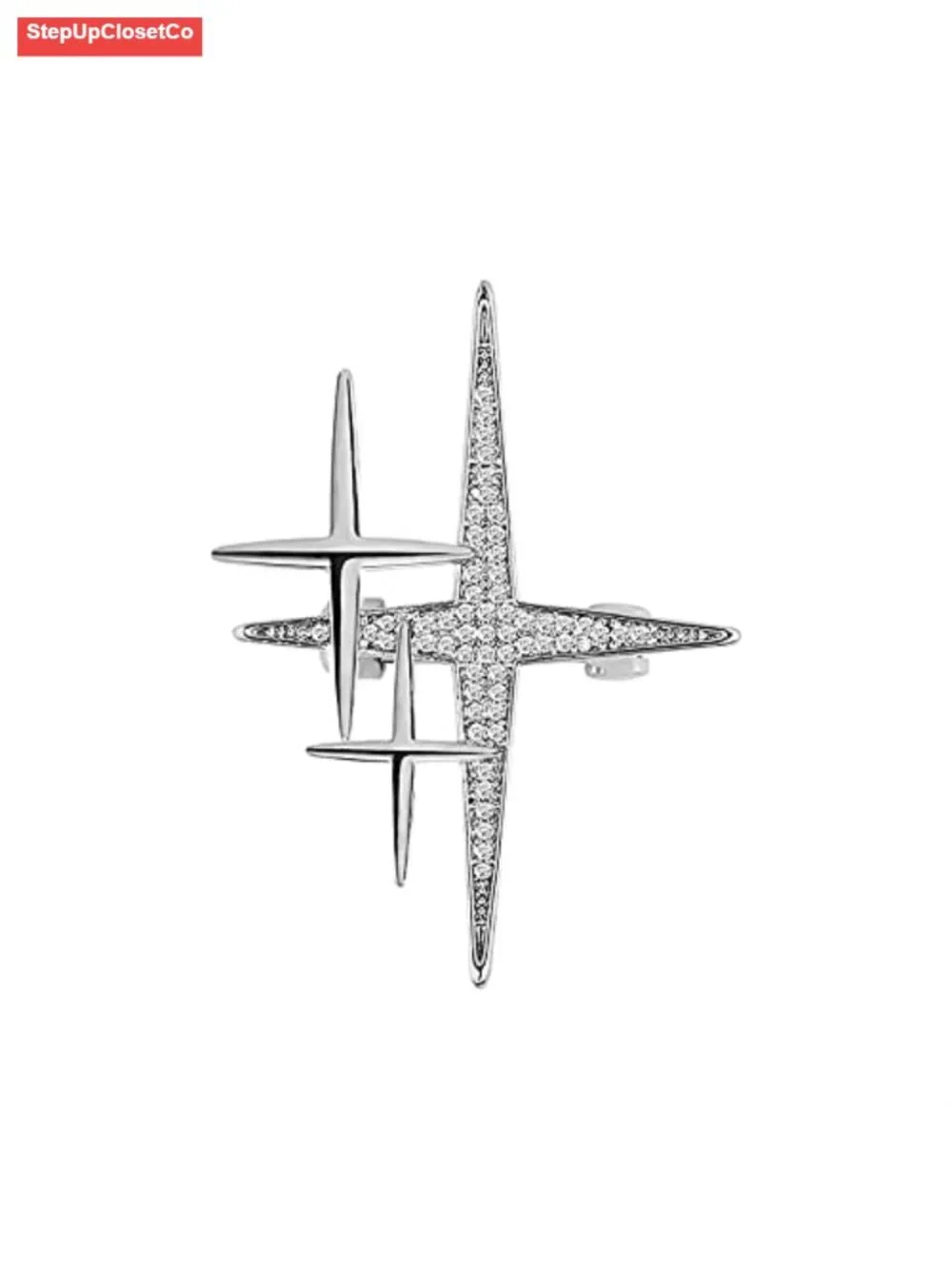 14K Gold Plated Starburst Brooch Pin Crystal Lapel Pin for Women